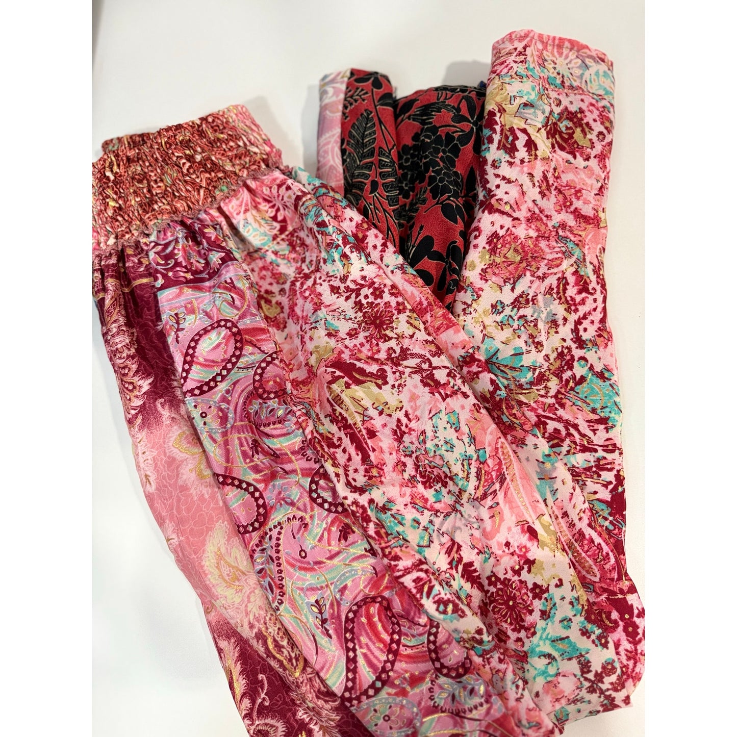 Mixed-print wide-leg trousers- One Size