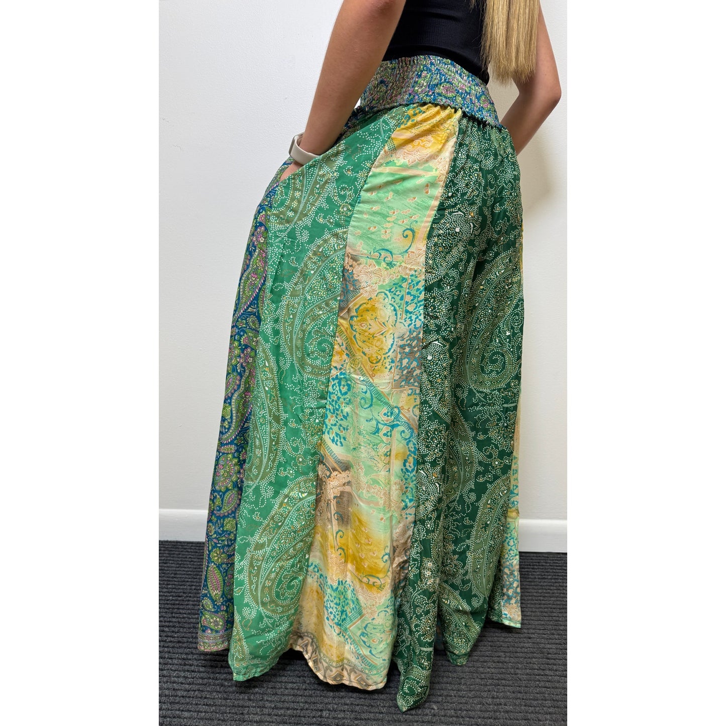 Mixed-print wide-leg trousers- One Size 100% Silk