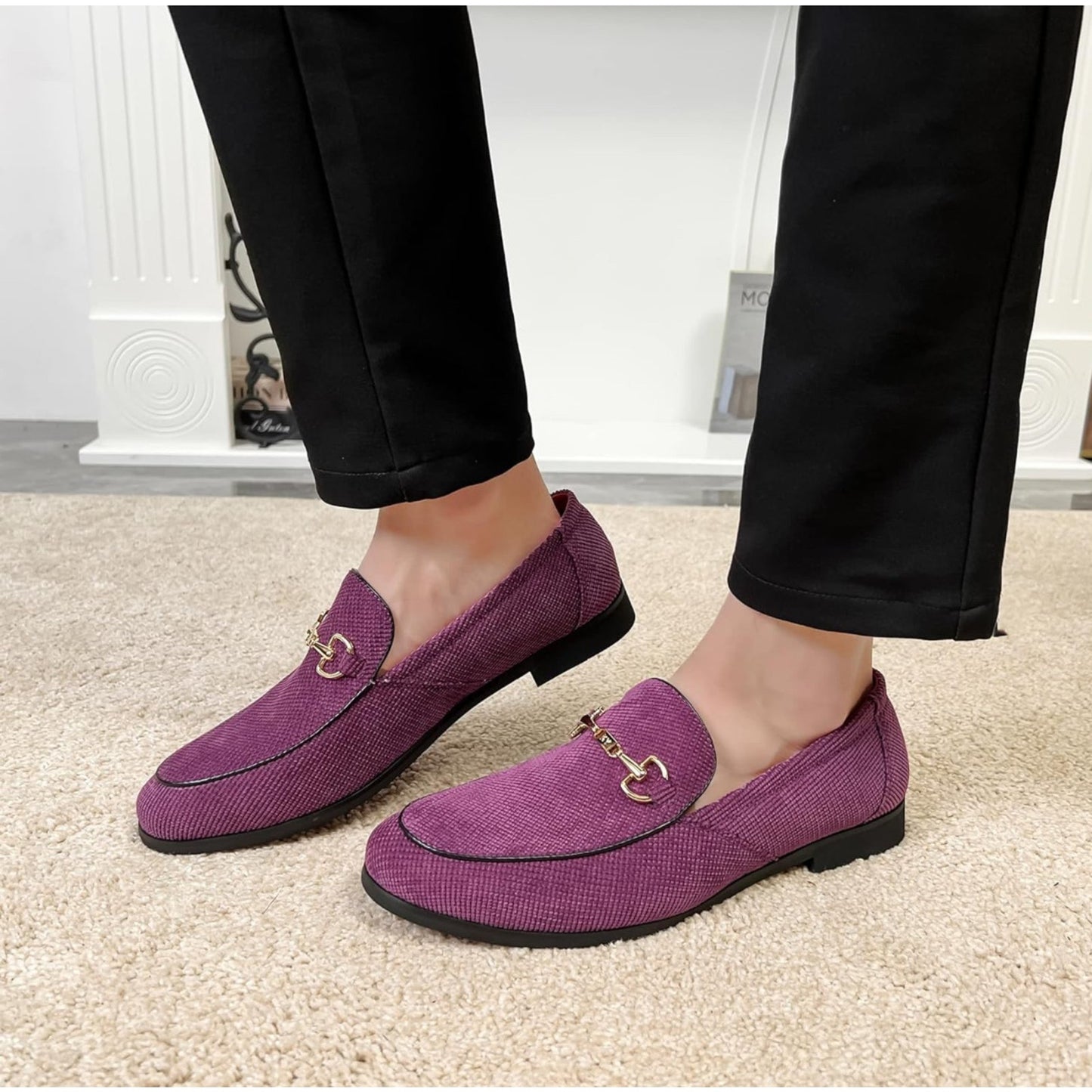 LCQL Men's Luxury Velvet Penny Loafer Shoes Noble Slip-on Casual Suede Loafer