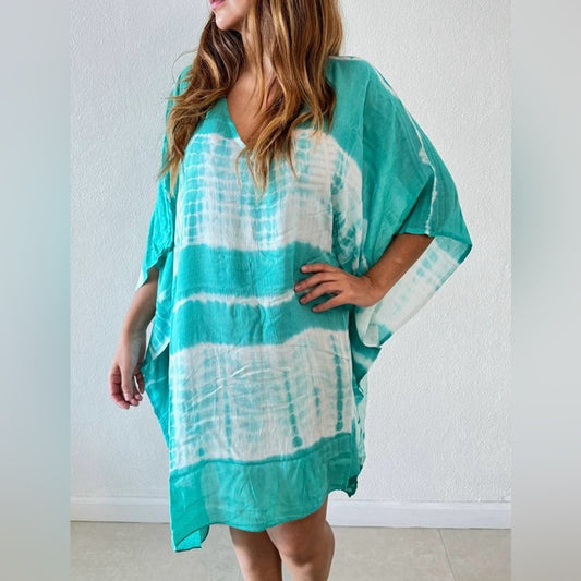 Teal tie dye beachwear cover up