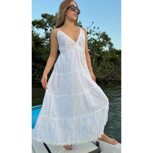 Trendy Dresses for Women White Casual Dress Sleeveless Long Dress