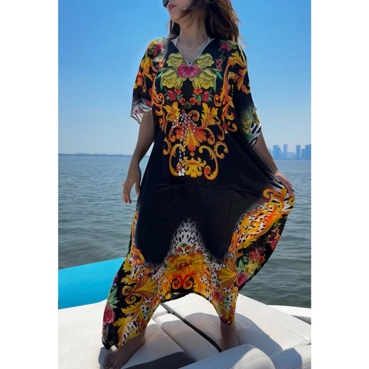 Maxi long Kaftan Women's Maxi Dress, Cover-Ups, One Size