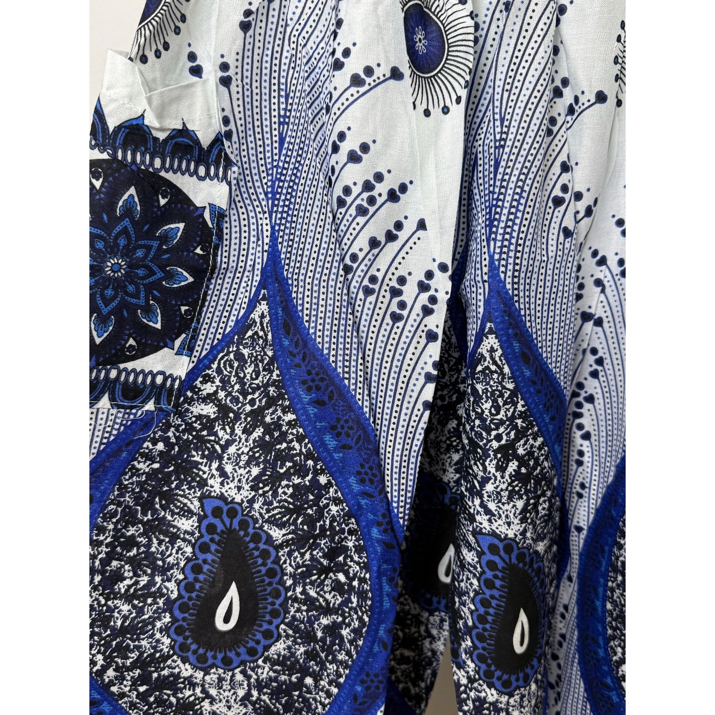 Boho Smocked Harem Pants – Blue Paisley Print