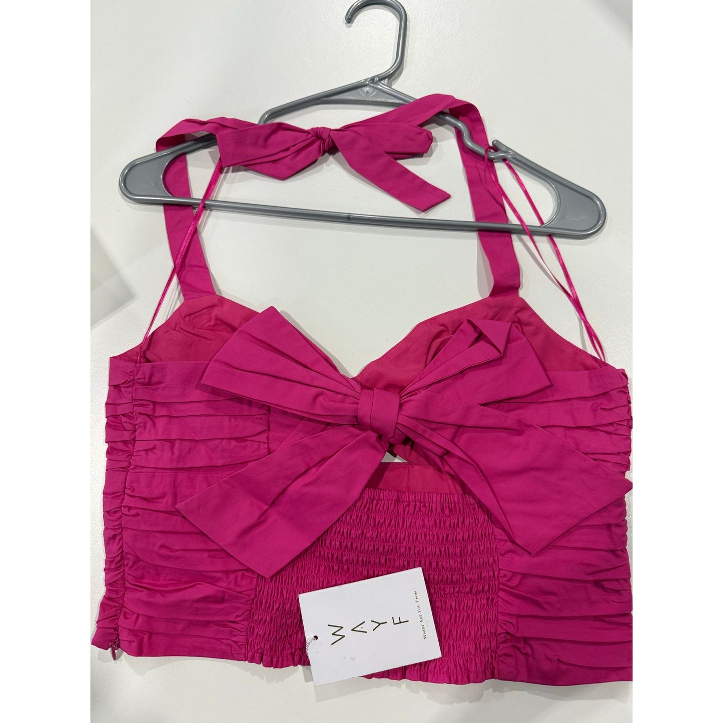 KNOTTED HALTER TOP Pink with bow