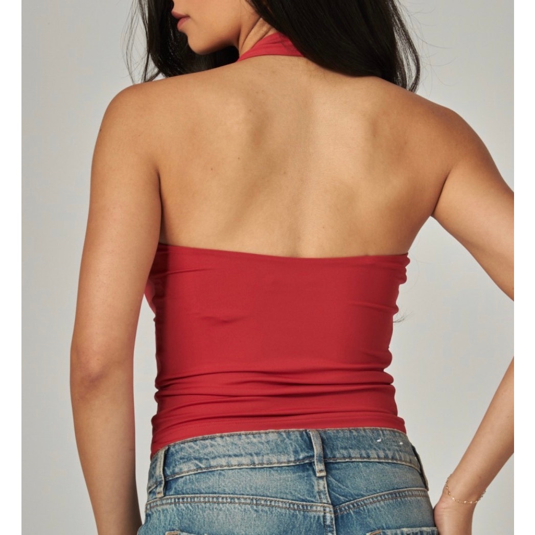 Contour Double Layered Round Neckline Open Back Top