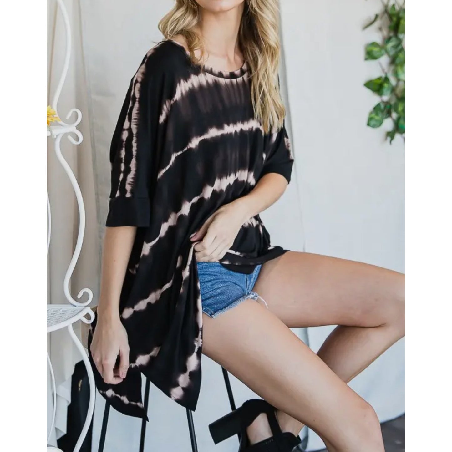 Striped tie dye round neck tunic