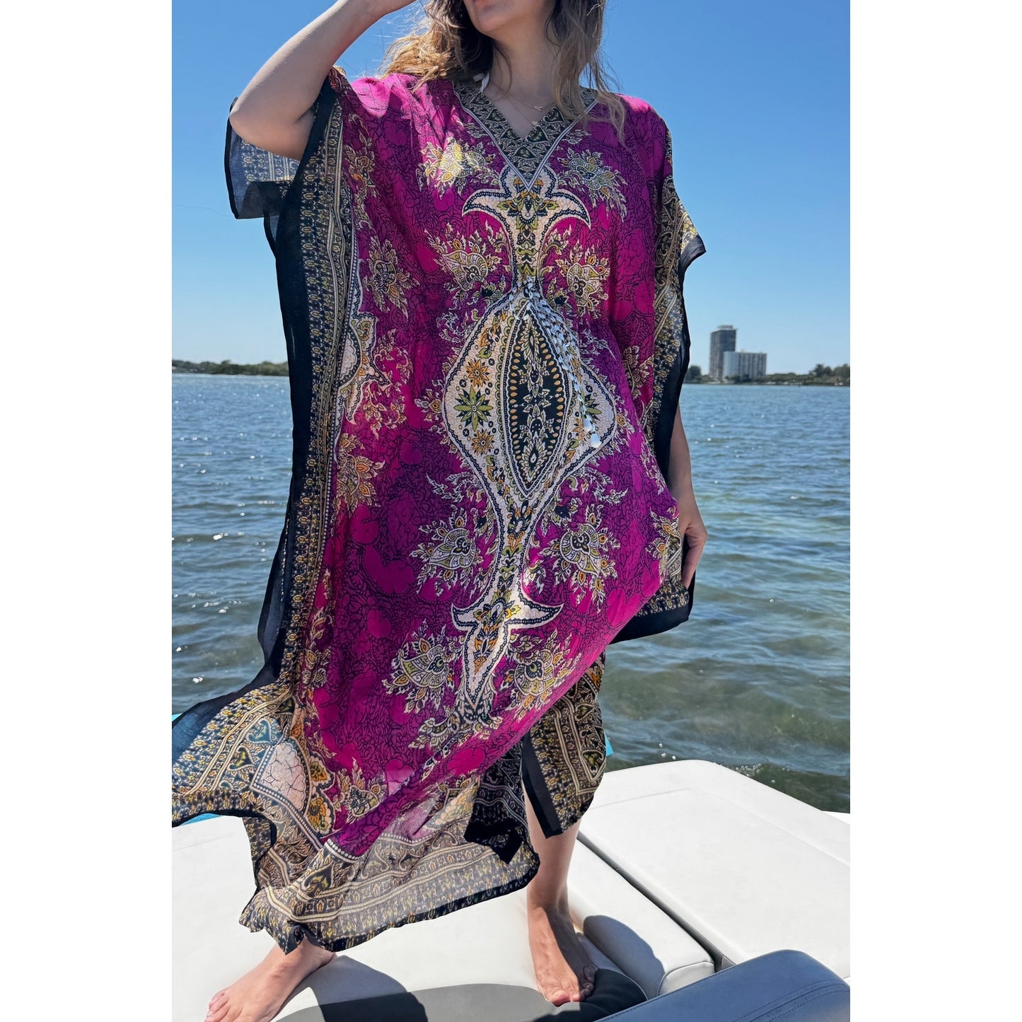 Women's Kaftan Print Kimono Stylish Loungewear, Beach Cover-Up