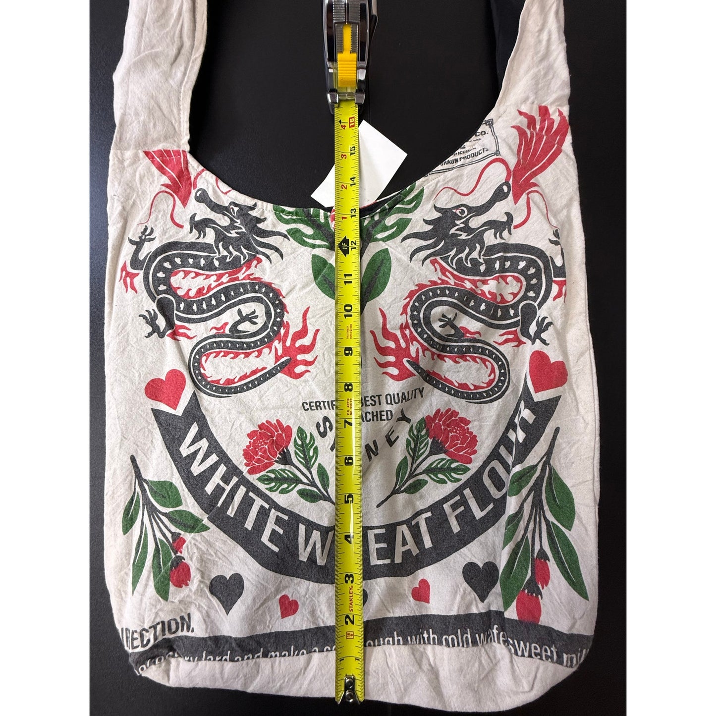 Dragon Flour Sack Purse Bag Cotton Tote Vintage Look Feed Sack Cross Body