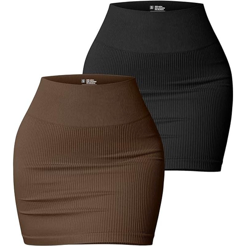 OQQ Women's 2 Piece Skirts Stretchy Ribbed Casual High Waist Mini Skirt