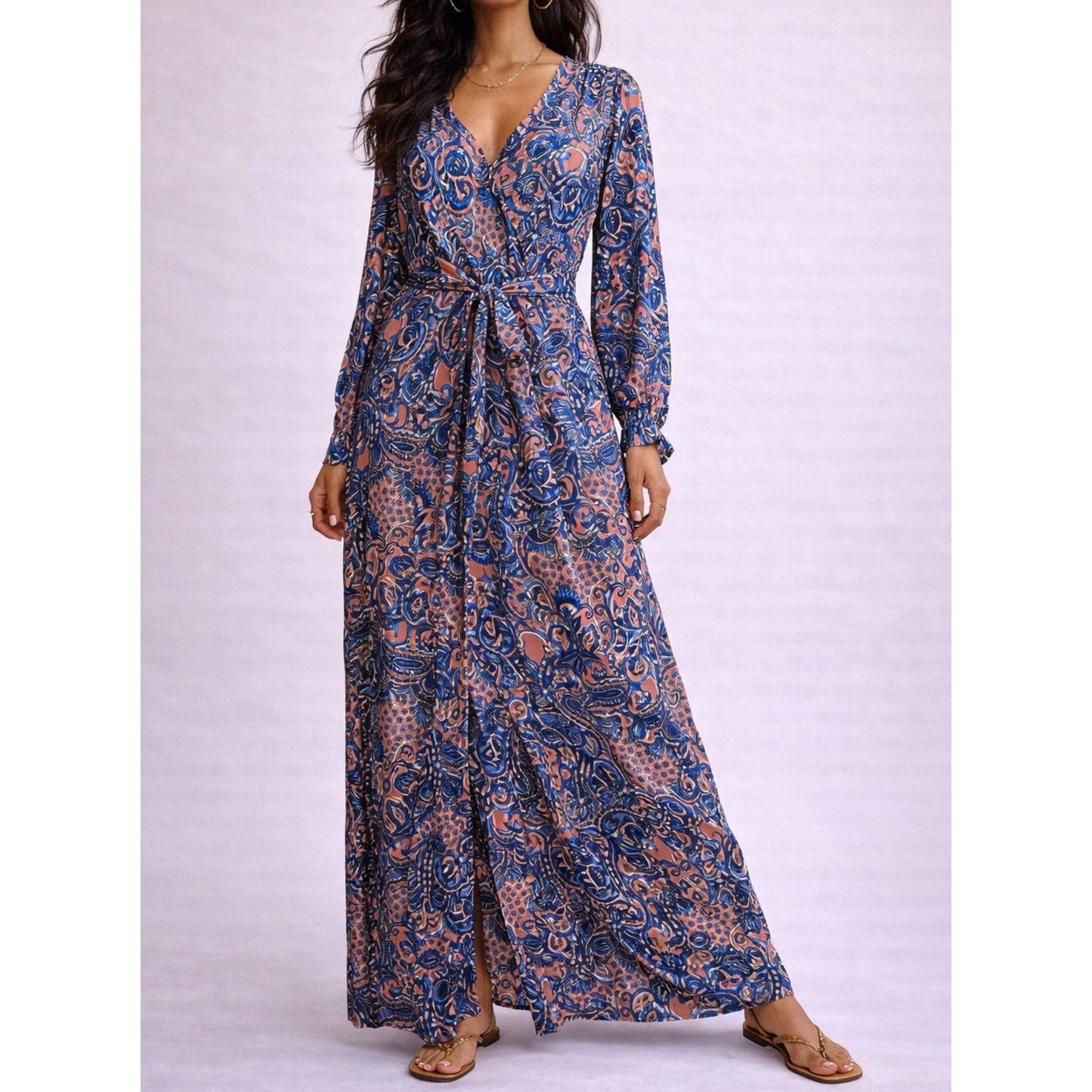 Blue Paisley Open Kaftan Maxi Cover-Up