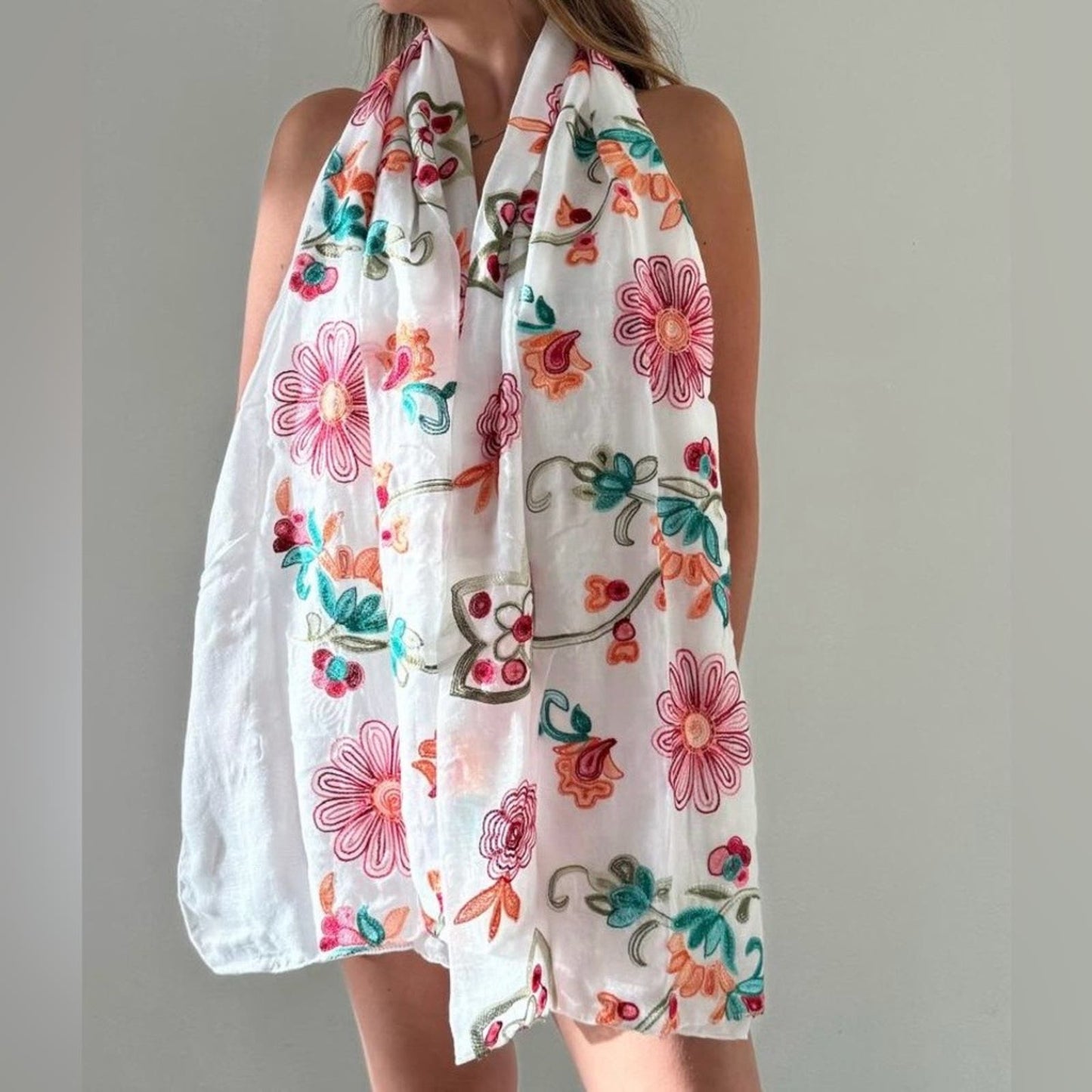 Floral- Embroidered shawl Scarf