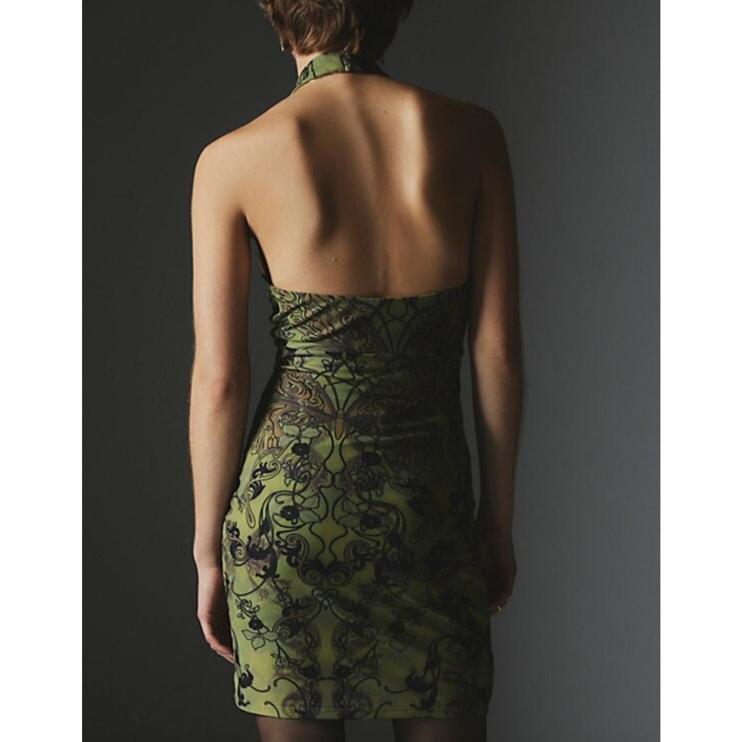 Silence + Noise Printed Plunging Mini Dress green