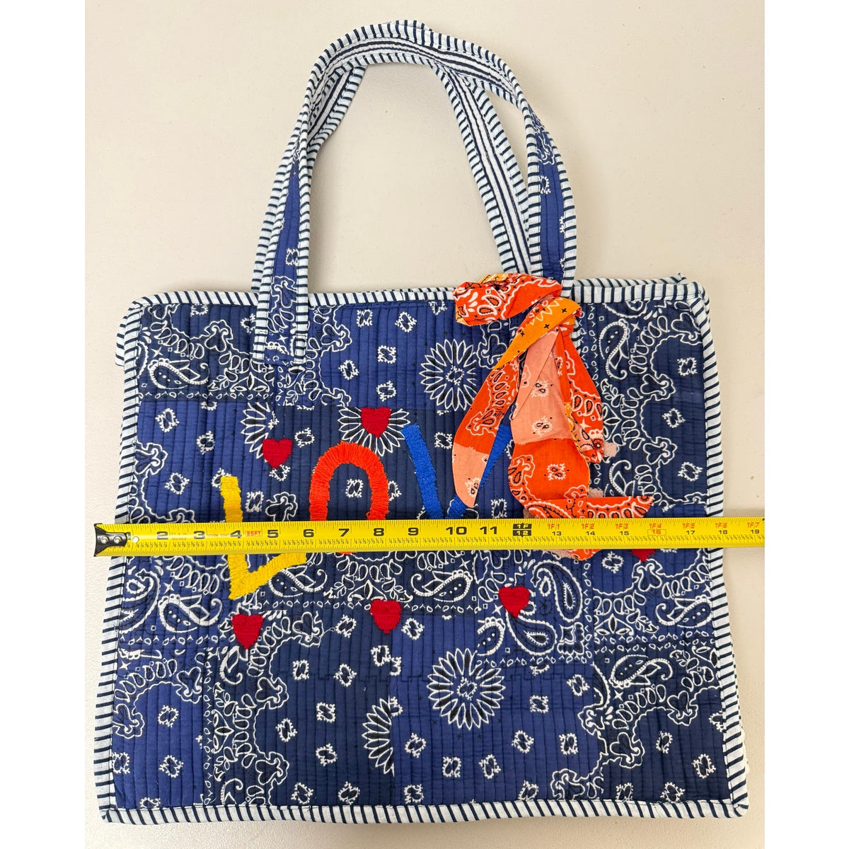 POL Quilted Bandana LOVE Tote Bag – Navy Blue