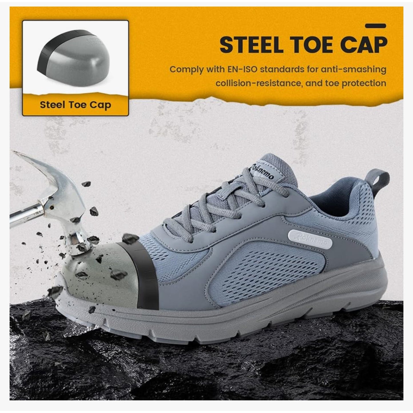 Steel Toe Shoes for Men - Indestructible Work Safety Sneakers - Breathable