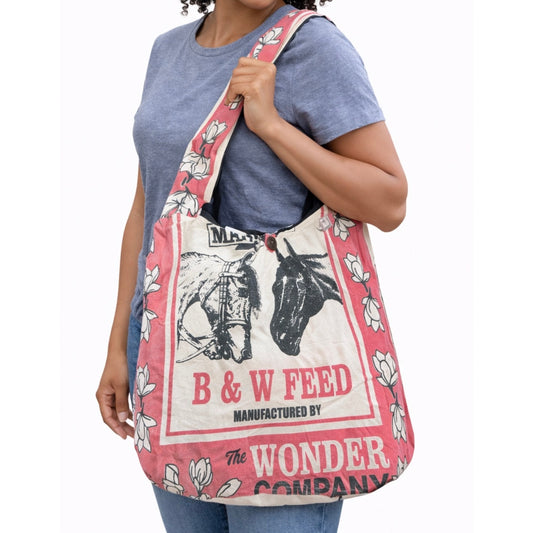 B&W Feed Flour Sack Purse Bag Cotton Tote Vintage Look Feed Sack Cross Body