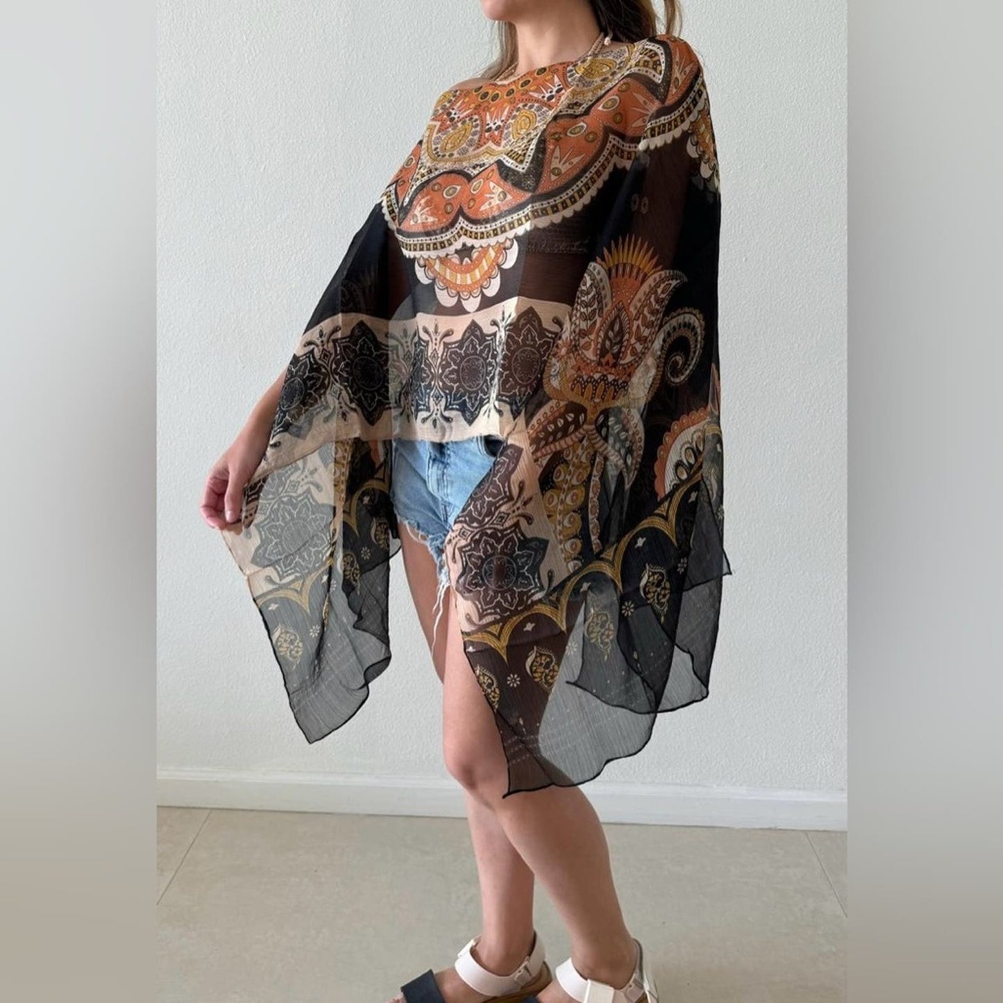 One size fits all chiffon poncho