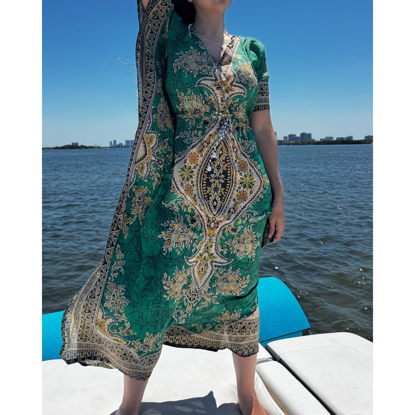 Women's Kaftan Print Kimono Stylish Loungewear, Beach Cover-Up