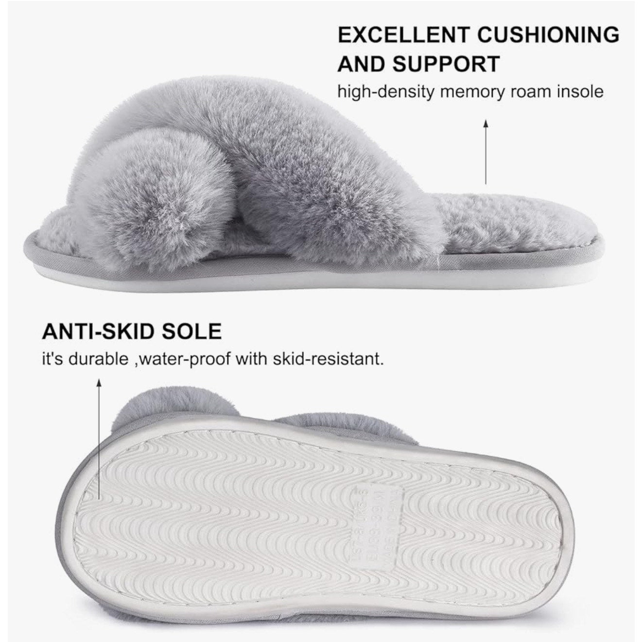 Womens House Slippers Cross Band Open Toe, Soft Plush Fleece Bedroom Slippers Women