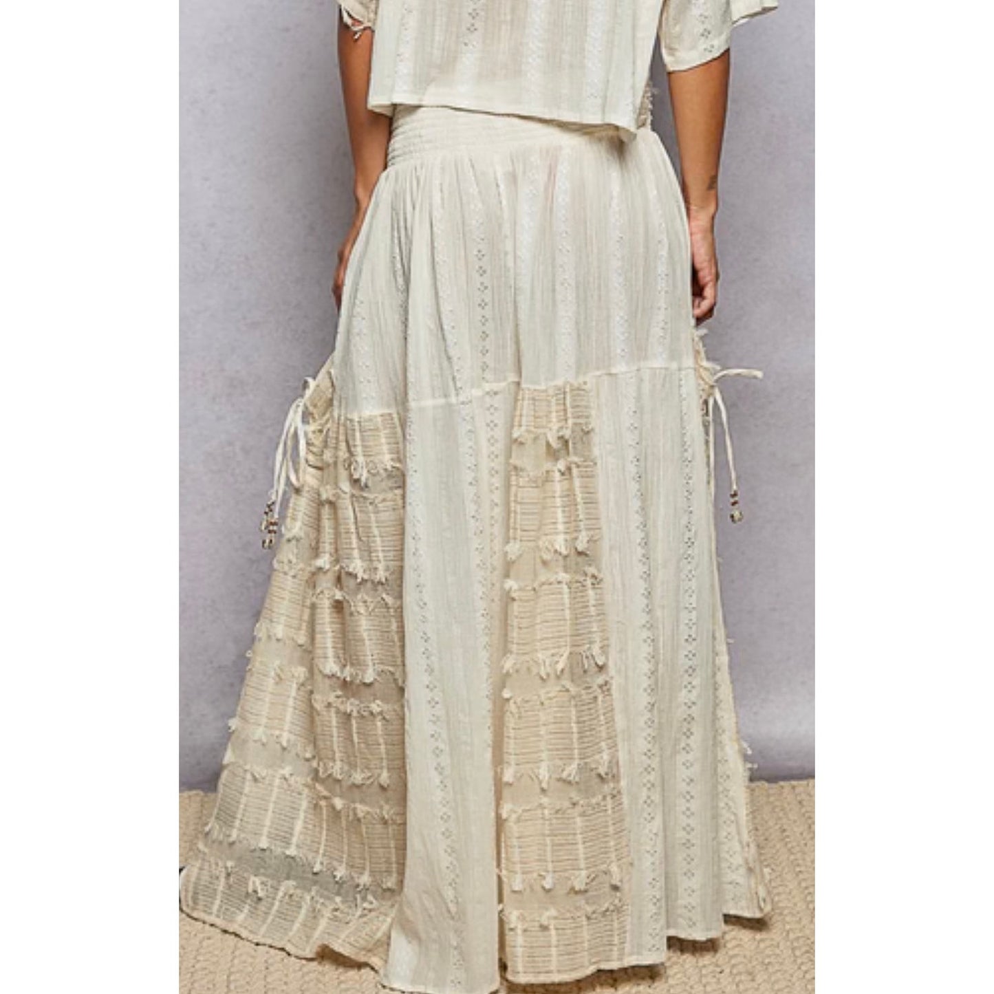 POL Mixed Fabric and Textured Pants in Natural