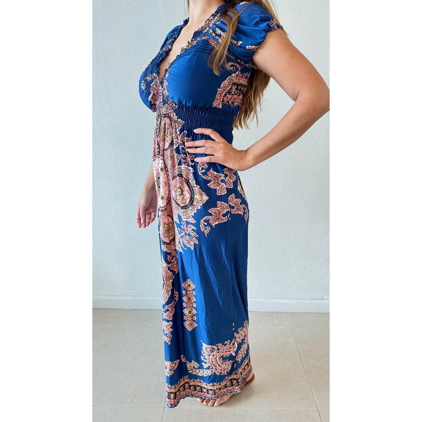 One size maxi tribal floral bohemian beach-pool dress