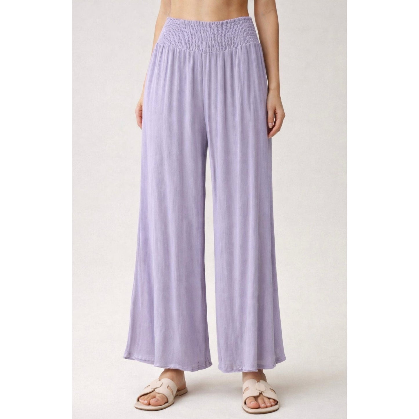 Wide smock waist wide leg pant
