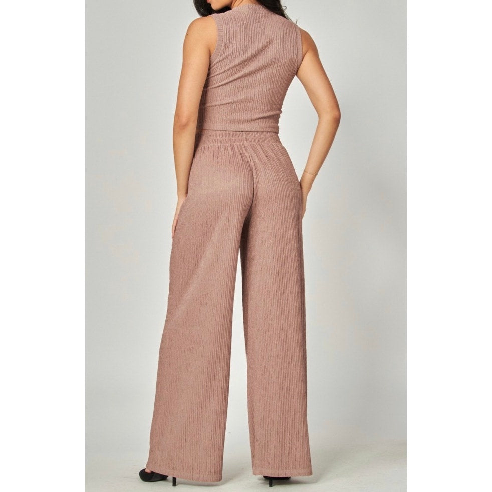 Crinkled Plisse Two-Piece Lounge Set