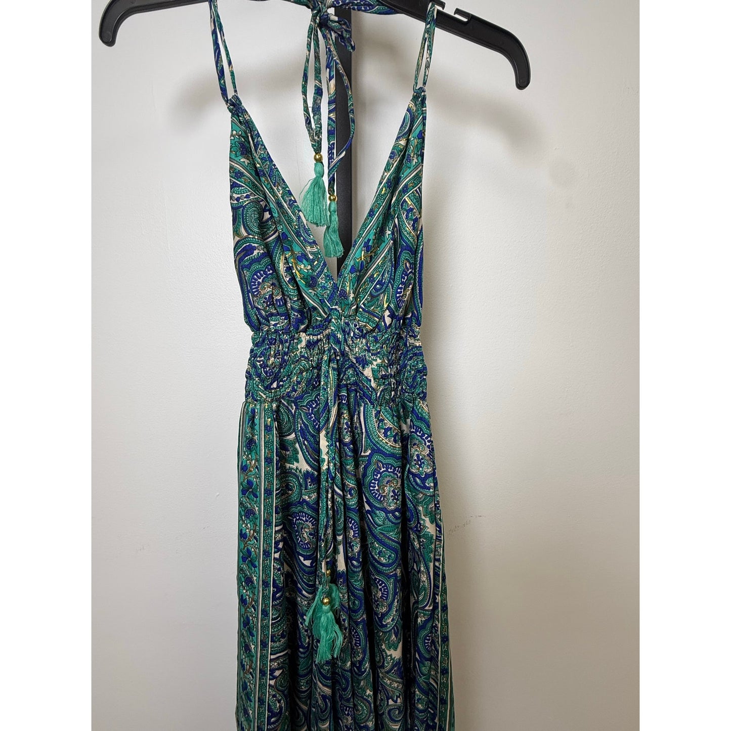 NWT 100% Viscose Blue Paisley Maxi Dress Boho Halter