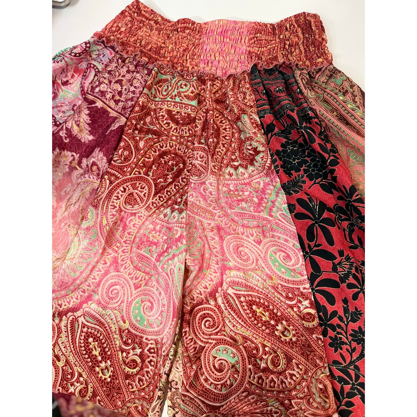 Mixed-print wide-leg trousers- One Size