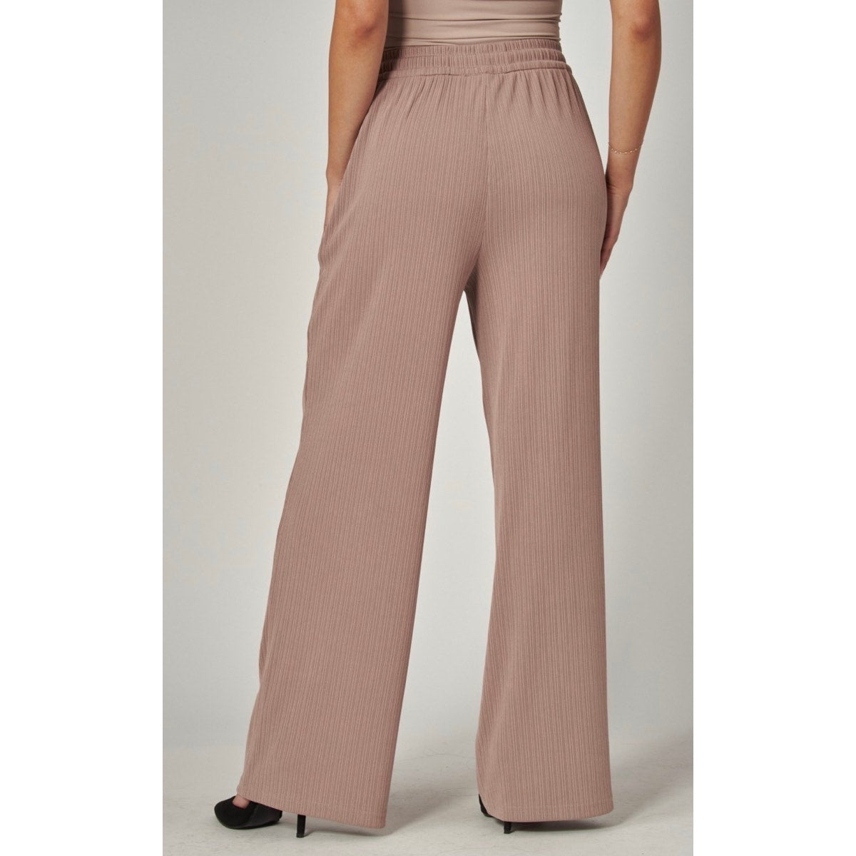 Ribbed High-rise Drawstring Wide Leg Pants