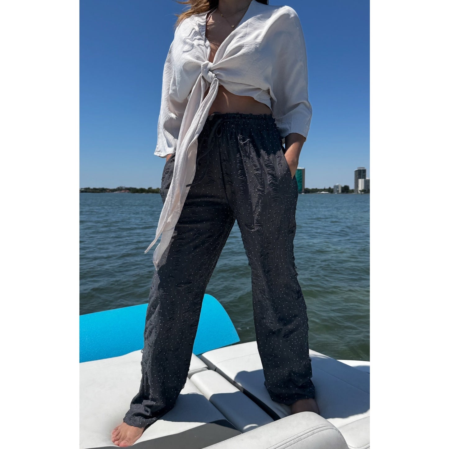 Rhinestone drawstring lounge pants