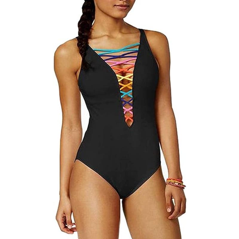 SOFIA'S CHOICE Sexy One Pieces Swimsuit Lace Up Deep V Bathing Suit Beachwear